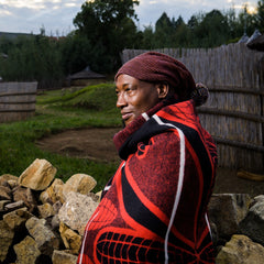 Woollen Basotho - Seanamarena - Poone | Black/Scarlet/Natural